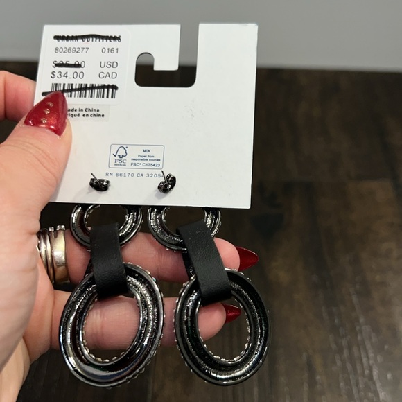 NWT Black Double Hoop and Silver Rhinestone Studded Earrings - Picture 3 of 3